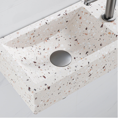 FugaFlow Eccelente Pietra Ensemble fontaine - 40x22x10cm - trou de robinet à droite - robinet de fontaine brossé gunmetal PVD - bouchon de vidange - siphon abaissé - beige mat