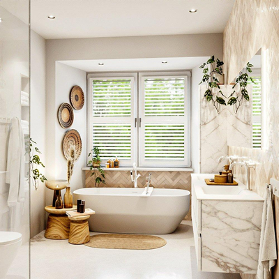 MONDIAZ Vica Ensemble meuble de salle de bains - 180cm - meuble bas Carrara - 4 tiroirs - lavabo Cloud double - 2 trous de robinet - version haute 60cm - Talc