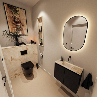 MONDIAZ TURE-DLUX meuble de WC 60 cm Urban. EDEN lavabo Frappe position milieu. Sans trou de robinet.