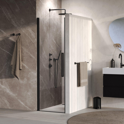 BRAUER Cosmic Porte de niche - 80x200 - pivotante - transparent - verre réversible incl. traitement anticalcaire - noir mat
