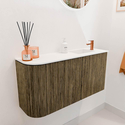 Mondiaz JOYA 81.6cm toiletmeubel - ronding links kleur Dusk - Wastafel FAYE positie Rechts 1 kraangat kleur Talc.