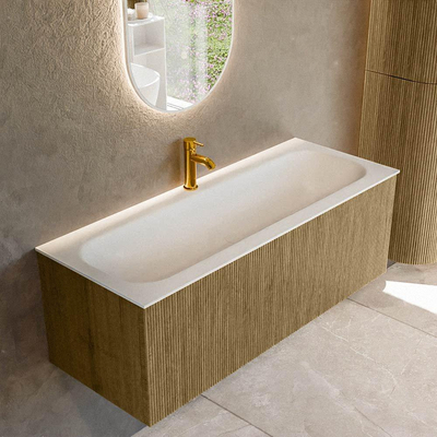 Mondiaz KURVE Badkamermeubelset - 120x46x40cm - 1 lade - wastafel solid surface - midden - 1 kraangat - Dusk