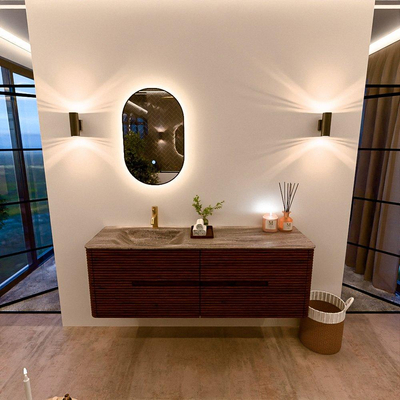 Mondiaz CIRO-DLUX Badkamermeubelset - 150x45x50cm - Solid surface wastafel Oza - 1 wasbak Links - 1 kraangat - 4 lades - Ruby