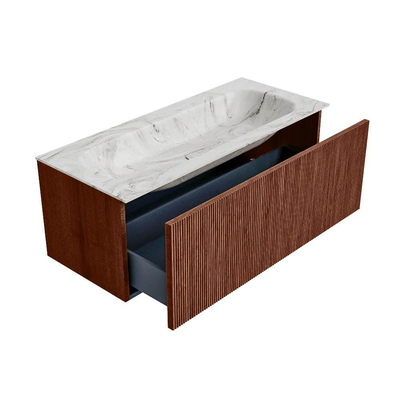 Mondiaz KURVE-DLUX Badkamermeubelset - 110x46x40cm - 1 lade - wastafel solid surface - midden - 1 kraangat - Ruby