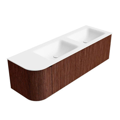 Mondiaz KURVE Ensemble de meuble de salle de bains - 145x46x40cm - 1 tiroir - 1 porte - vasque solid surface - double / droite - 2 trous de robinet - Ruby