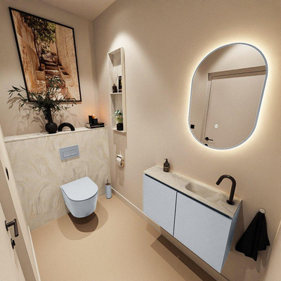 MONDIAZ TURE-DLUX 80cm toiletmeubel Clay. EDEN wastafel Ostra positie rechts. Met 1 kraangat.