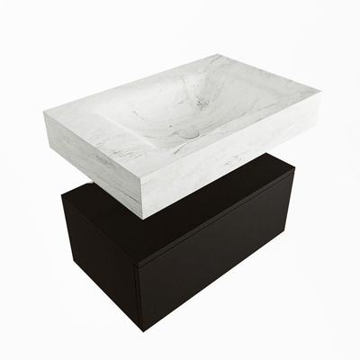 Mondiaz ALAN-DLUX Ensemble de meuble - 70cm - meuble Urban mat - 1 tiroir - Lavabo Cloud Opalo suspendu - vasque Centre - 0 trous de robinet