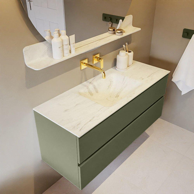 Mondiaz VICA-DLUX ensemble de meuble de salle de bain - 120cm - meuble sous-vasque armée - 2 tiroirs - lavabo encastré nuage milieu - sans trous de robinet - version haute de 60cm - opalo