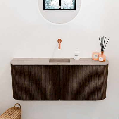 Mondiaz JOYA-DLUX 103.2cm toiletmeubel - ronding links en rechts kleur Walnut - Wastafel FAYE positie Midden Zonder kraangat kleur Saba.