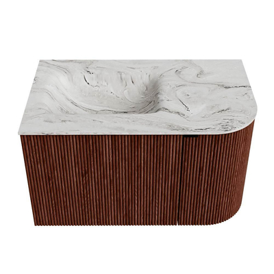 Mondiaz KURVE-DLUX Badkamermeubelset - 75x46x40cm - 1 lade - 1 deur - wastafel solid surface - links - 1 kraangat - Ruby
