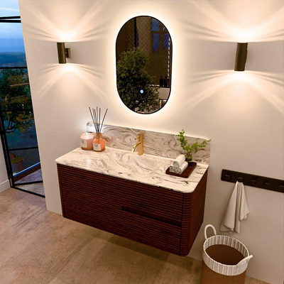 Mondiaz CIRO-DLUX Badkamermeubelset - 110x45x50cm - Solid surface wastafel Glace - 1 wasbak Midden - 1 kraangat - 2 lades - Ruby