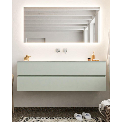 Mondiaz VICA ensemble de meuble de salle de bain - 150cm - meuble sous-vasque gris - 2 tiroirs - lavabo lune milieu - sans trou de robinet - miroir LED - version XL 60cm de haut