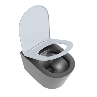 Mondiaz LAVIE hangtoilet – spoelrandloos – 36 x 53 cm – met softclose zitting – Dark grey (grijs), zitting Clay (lichtblauw/grijs)
