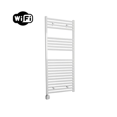 Sanicare HPW Radiateur électrique - 111,8x45cm - 596W - wifi - thermostat - argent - en bas à gauche - blanc