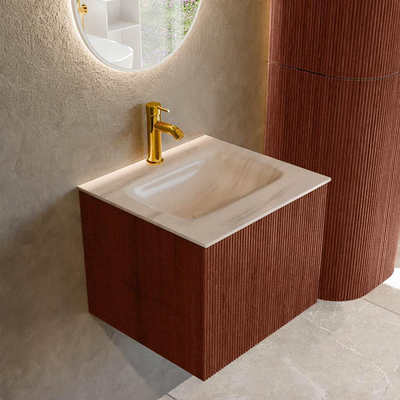 MONDIAZ KURVE-DLUX Meuble de salle de bains 50 cm couleur Ruby avec 1 tiroir et 0 porte. Lavabo GRUNNE Milieu 1 trou de robinet Meli.