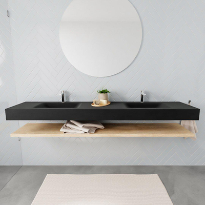 MONDIAZ ALAN 200cm - Ensemble meuble de salle de bains - tablette - chêne blanchi - lavabo suspendu - 2 vasques - 2 trous de robinet - urban