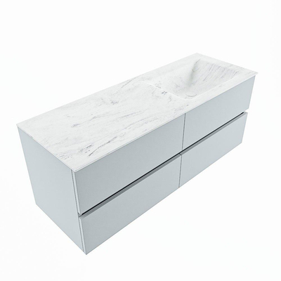 Mondiaz VICA-DLUX ensemble de meuble de salle de bain - 130cm - meuble sous-vasque argile - 4 tiroirs - lavabo encastré nuage droite - sans trous de robinet - version haute 60cm - opalo