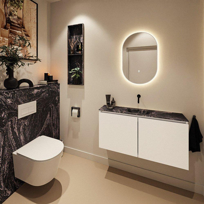 MONDIAZ HOPE Toiletplaat Set - solid surface achterwand - 100x125cm - Planchet 100x23cm - voorgeboord - Lava