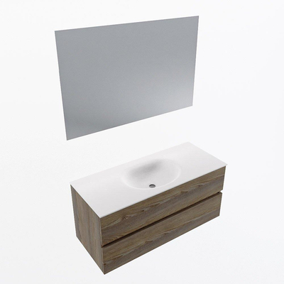 Mondiaz VICA ensemble de meuble de salle de bain - 110cm - meuble sous-vasque marron foncé gris - 2 tiroirs - lavabo lune milieu - sans trous de robinet - couleur talc - miroir LED - version XL 60cm haut