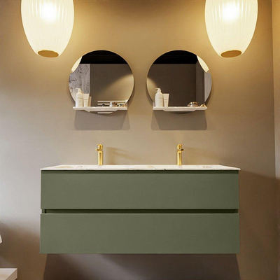 Mondiaz VICA-DLUX Ensemble de meuble de salle de bain - 120cm - meuble sous-vasque armée - 2 tiroirs - lavabo encastré nuage double - 2 trous de robinet - version haute de 60cm - glace