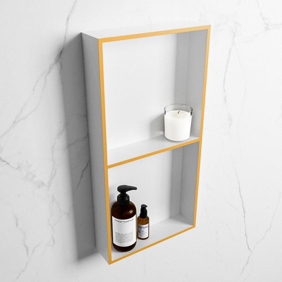 Mondiaz Easy nis 29.5x59.5x8cm voor Inbouw/opbouw 2 open vakken Solid surface Talc/Ocher
