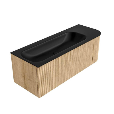 MONDIAZ KURVE 125cm Meuble salle de bain avec module 25 D - couleur Oak - 1 tiroir - 1 porte - vasque BIG MEDIUM gauche - sans trous de robinet - Urban