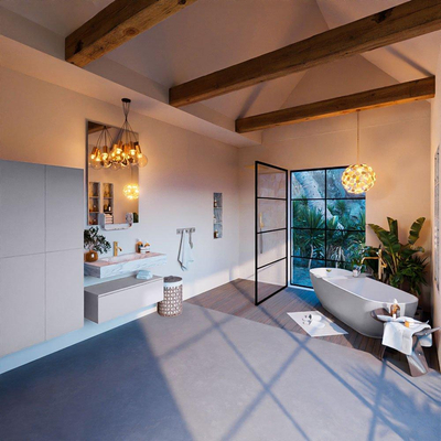 Mondiaz ALAN-DLUX Ensemble de meuble - 90cm - meuble Cale mat - 1 tiroir - Lavabo Cloud Glace suspendu - vasque Centre - 1 trou de robinet