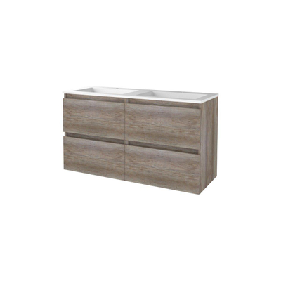 Basic-Line Start 46 ensemble de meubles de salle de bain 120x46cm sans poignée 4 tiroirs vasque acrylique 2 trous de robinetterie mfc scotch oak