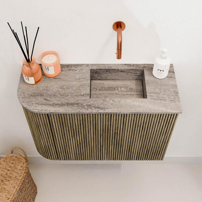 Mondiaz JOYA-DLUX 61.6cm meuble de toilette - arrondi gauche couleur Dusk - Vasque FAYE position Droite Sans trou de robinet couleur Oza.