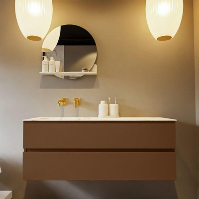 Mondiaz VICA-DLUX ensemble de meuble de salle de bain - 130cm - meuble sous-vasque reposant - 2 tiroirs - lavabo encastré cloud gauche - sans trous de robinet - miroir modèle spot - version XL 60cm de haut - frappe