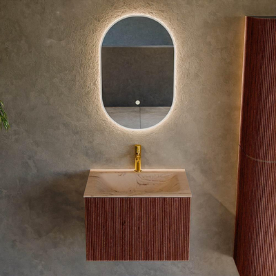 MONDIAZ KURVE-DLUX Meuble de salle de bains 60cm couleur Ruby avec 1 tiroir et 0 porte. Lavabo CLOUD Central 1 trou de robinet Arena.