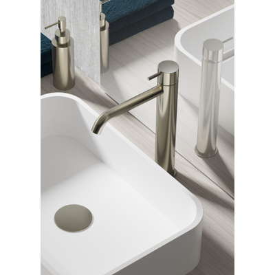 Hotbath Cobber mitigeur lavabo haut avec bec courbé sans vidage nickel brossé
