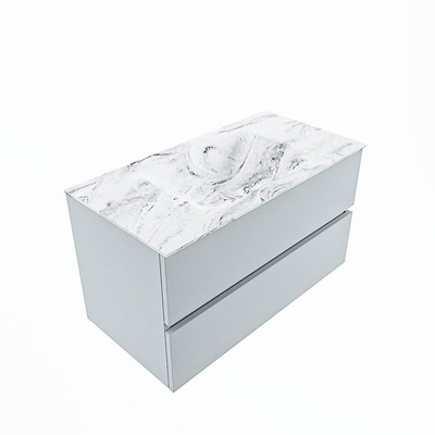 MONDIAZ VICA-DLUX Ensemble meuble de salle de bains - 90cm - meuble bas clay - 2 tiroirs - lavabo encastré cloud centré - 1 trou de robinet - version haute 60cm - glace