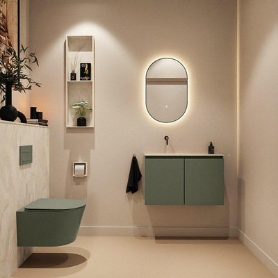 MONDIAZ TURE-DLUX Meuble toilette - 80cm - Army - EDEN - vasque Ostra - position gauche - sans trou de robinet