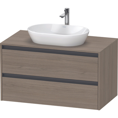 Duravit ketho 2 meuble sous lavabo avec plaque de console et 2 tiroirs 100x55x56.8cm avec poignées anthracite chêne terra matt