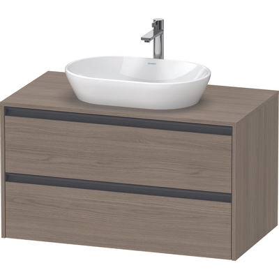 Duravit Ketho.2 Wastafelonderbouwkast - inclusief consoleplaat - met 2 laden - 100x55x56.8cm - met handgrepen antraciet - eiken terra mat