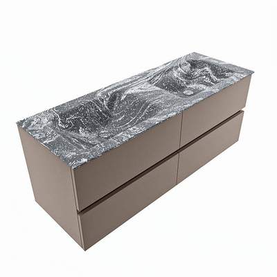 Mondiaz VICA-DLUX ensemble de meuble de salle de bain - 130cm - meuble sous-vasque fumée - 4 tiroirs - lavabo encastré nuage double - sans trous de robinet - version haute de 60cm - lave