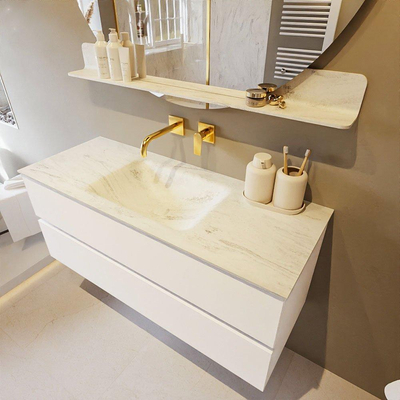 MONDIAZ VICA-DLUX Ensemble meuble de salle de bains - 120cm - meuble bas talc - 2 tiroirs - lavabo encastré cloud central - sans trous de robinet - version haute 60cm - opalo