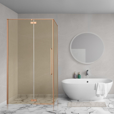 Aqua Vista Oria Cuadra paroi latérale - 90x200cm - avec kit de montage - pour cabine de douche - verre champagne - Cuivre brossé