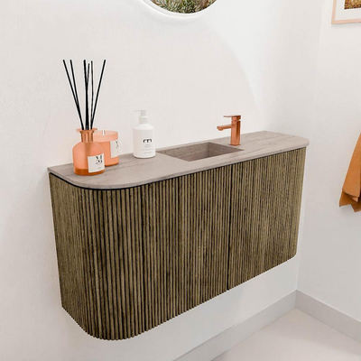 Mondiaz JOYA-DLUX 83.2cm toiletmeubel - ronding links en rechts kleur Dusk - Wastafel FAYE positie Midden 1 kraangat kleur Saba.