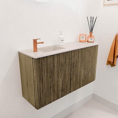 Mondiaz JOYA-DLUX 81.6cm toiletmeubel - ronding rechts kleur Dusk - Wastafel FAYE positie Links 1 kraangat kleur Meli.