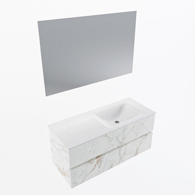 Mondiaz VICA ensemble de meuble de salle de bain - 110cm - meuble sous vasque carrara - 2 tiroirs - lavabo cloud droite - sans trous de robinet - couleur talc - miroir LED - version XL 60cm de haut