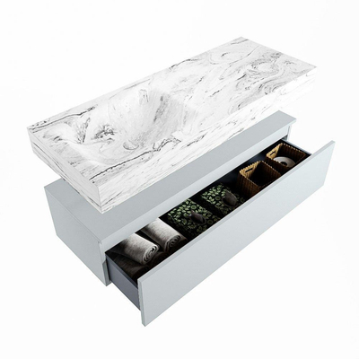 Mondiaz ALAN-DLUX Ensemble de meuble - 120cm - meuble Clay mat - 1 tiroir - Lavabo Cloud Glace suspendu - vasque Gauche - 1 trou de robinet