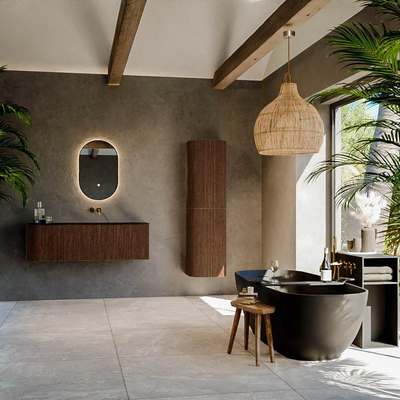 MONDIAZ KURVE Meuble de salle de bains 135 cm avec module 25 L couleur Walnut avec 1 tiroir et 1 porte. Lavabo BIG MEDIUM à droite sans trou de robinet Urban.