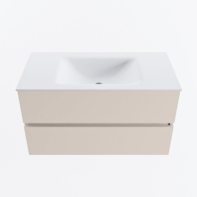 Mondiaz VICA ensemble de meuble de salle de bain - 90cm - meuble sous-vasque lin - 2 tiroirs - lavabo nuage milieu - 1 trou de robinet - version haute 60cm - talc