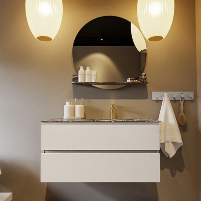 Mondiaz VICA-DLUX Ensemble de meuble de salle de bain - 100cm - meuble sous lavabo lin - 2 tiroirs - lavabo encastré cloud droite - 1 trou de robinet - version haute de 60cm - lave