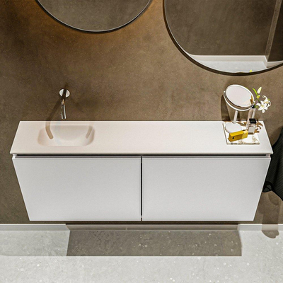 MONDIAZ TURE Toiletmeubel 120x23x50cm met 0 kraangaten 2 deuren talc mat Wastafel Eden links Solid Surface Wit