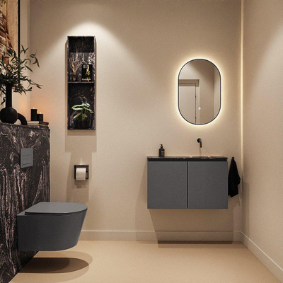MONDIAZ TURE-DLUX Meuble toilette - 80cm - Dark Grey - EDEN - vasque Lava - position droite - sans trou de robinet