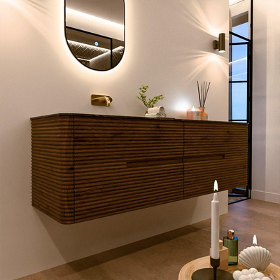 Mondiaz CIRO-DLUX Ensemble de meubles de salle de bains - 160x45x50cm - lavabo en solid surface Lava - 1 vasque à gauche - sans trous de robinet - 4 tiroirs - Dusk