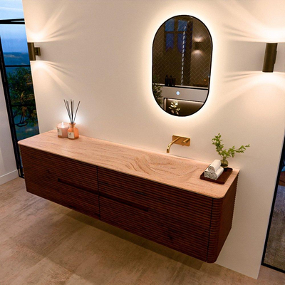 Mondiaz CIRO-DLUX Meuble de salle de bains - 190x45x50cm - plan-vasque solid surface Saba - 1 vasque à droite - sans trou de robinetterie - 4 tiroirs - Ruby